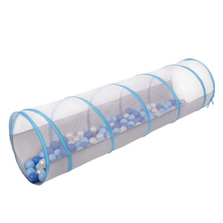 Pop-Up Tunnel Für Kinder Faltbarer Spieltunnel Leicht Und Flexibel Krabbeltunnel Ideal Für Drinnen Und Draußen Einfacher Aufbau Langlebig Sicher, grau-blau:babyblau/blau/perle, 100 Bälle
