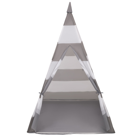 Tipi Spielzelt mit Bälle Indianerzelt für Kinder Kinderzimmer Zelt, grauweißStreifen:perle/grau/transparent/bblau/mint, 200 Bälle