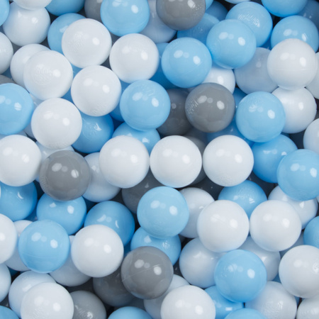KiddyMoon Bällebad Bällepool mit bunten Bällen 7Cm  für Babys Kinder Rund, Hellgrau: Grau/ Weiß/ Babyblau