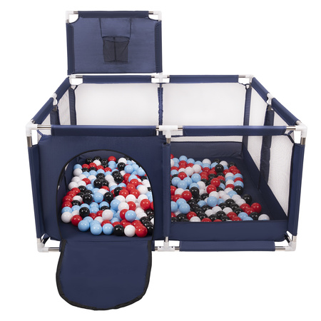 Laufstall mit Korb und Bällen Laufgitter für Kinder, Blau:schwarz/weiß/rot/babyblue, 400 Bälle