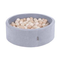 KiddyMoon Bällebad Kinder Schaumstoff Mit Bälle Für Baby ab 1 Jahr, dunkelgrau: pastellbeige/weiß/perle, 90x30cm/300 Bälle