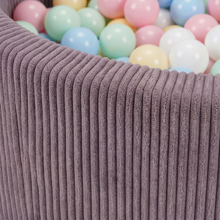 KiddyMoon Bällebad für Kinder aus Schaumstoff, weicher Rippbezug, abnehmbarer Bezug, waschbar, Violett: Pasteblau/Pastegelb/Weiß/Minze/Puderrosa, 90 x 30 cm 200 Bälle