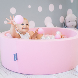 KiddyMoon Rund Bällebad Bällepool ∅ 7Cm Ballgruben Bunten Bällen Für Babys Spielbad Kleinkinder, Hergestellt in der EU, pink:puderrosa-perle-transparent, 120x30cm/600 Bälle
