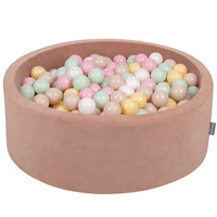 KiddyMoon Rund Bällebad Velvet Bällepool ∅ 7Cm Ballgruben Für Babys Spielbad Kleinkinder, Hergestellt in der EU, wüstenrosa: pastellbeige/pastellgelb/weiß/minze/puderrosa, 90x30cm/200 Bälle