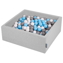 KiddyMoon Bällebad Bällepool mit bunten Bällen ∅ 7Cm  für Babys Kinder Quadrat, hellgrau:grau/weiß/babyblau, 90x30cm/200 Bälle