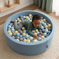 KiddyMoon Rundes Bällebad mit Bällen für Baby aus Schaumstoff, blau:perle, 90 x 30 cm 200 Bälle