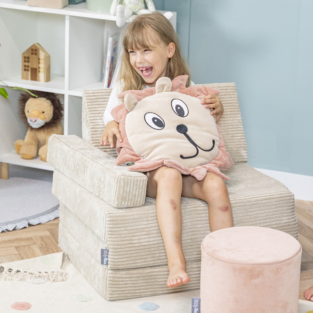 KiddyMoon Kindersessel aus Schaumstoff Sessel für Kinder Kinderzimmer Faltmatratze Relaxsessel Kuschelsessel, beige, Kindersofa mit Kissen