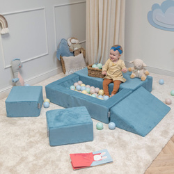 KiddyMoon Kindersofa Modular mit Weichem Zwickel und Bällen Für Kinderzimmer Bequem Vielseitig Gerippter Stoff Abnehmbarer Bezug Perfekt zum Spielen und Entspannen, blau, Sofa/Zwickel