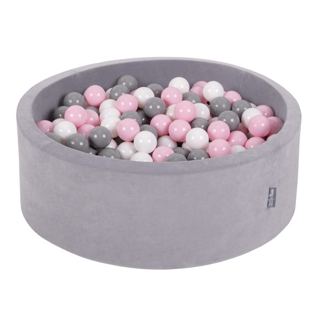 KiddyMoon Rund Bällebad Velvet Bällepool 7Cm Ballgruben Für Babys Spielbad Kleinkinder, Hergestellt in der EU, Berggrau:  Weiß/ Grau/ Puderrosa