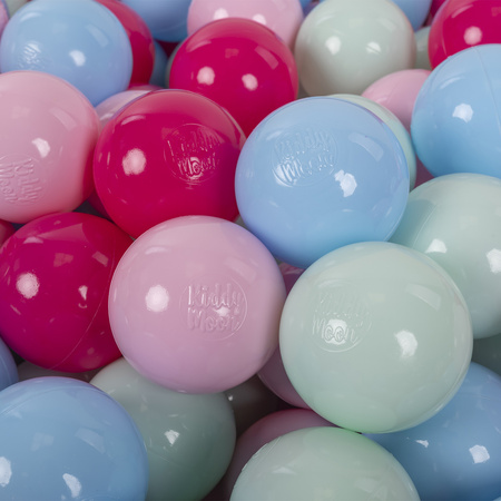 KiddyMoon Kinder Bälle für Bällebad Baby Spielbälle Plastikbälle ∅7cm Made in EU, puderrosa/dunkelpink/babyblue/minze, 100 Bälle/7cm