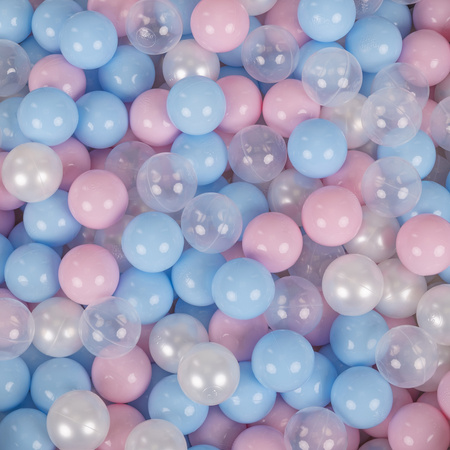 KiddyMoon Kinder Bälle für Bällebad Baby Spielbälle Plastikbälle ∅7cm Made in EU, baby blau/puderrosa/perle/transparent