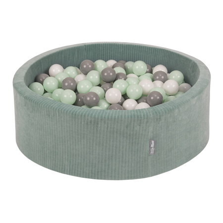 KiddyMoon Bällebad Kinder Schaumstoff Mit Bälle Für Baby ab 1 Jahr, grün: weiß/grau/minze, 90 x 30 cm 300 Bälle