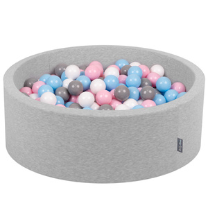 KiddyMoon Bällebad Bällepool mit bunten Bällen ∅ 7Cm für Babys Kinder Rund, hellgrau:weiß/grau/babyblau/puderrosa, 90 x 30 cm 300 Bälle