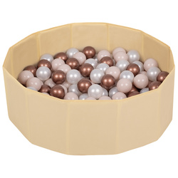 Klappbares Bällebad Polyester mit Bällen Kinder, Hellbeige:Pastellbeige/Kupfer/Perle, 100 Bälle