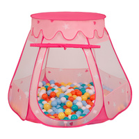 Baby Spielzelt Mit Plastikbällen Für Kinder Leicht und Kompakt ideal für Drinnen Und Draußen Fördert Sensorische Integration Schneller Aufbau, pink:weiß-gelb-orange-babyblau-türkis, 600 Bällen