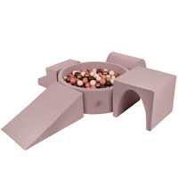 KiddyMoon Spielplatz aus Schaumstoff mit Bällebad und Bällen Hindernisläufen, erikafarben:braun/kupferrot/pastellbeige/lachsfarben, Bällebad (200 Bälle) + Version 3