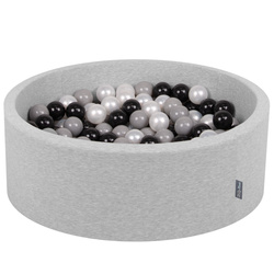 KiddyMoon Bällebad Bällepool mit bunten Bällen ∅ 7Cm  für Babys Kinder Rund, hellgrau:schwarz/grau/perle, 90x30cm/200 Bälle