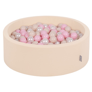 KiddyMoon Rundes Bällebad mit Bällen für Baby aus Schaumstoff, beige:pastellbeige/puderrosa/perle, 90 x 30 cm 300 Bälle