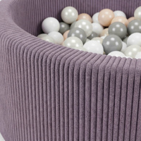 KiddyMoon Bällebad für Kinder aus Schaumstoff, weicher Rippbezug, abnehmbarer Bezug, waschbar, Violett: Pastellbeige/Weiß/Perle/Grau, 90 x 30 cm 200 Bälle