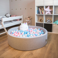 KiddyMoon Bällebad Bällepool mit bunten Bällen ∅ 7Cm  für Babys Kinder Rund, hellgrau:baby blau/rosa/perle, 90 x 30 cm 300 Bälle