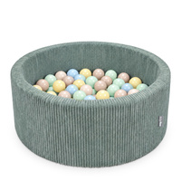 KiddyMoon Bällebad Für Kinder Aus Schaumstoff, 90 X 30 cm, Weicher Rippbezug, Abnehmbarer Bezug, Weiches Und Sicheres Spielzeug, Waschbar, grün:pastellbeige/pastellblau/pastellgelb/minze, 90x30cm/100 Bälle