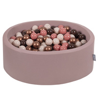 KiddyMoon Bällebad Bällepool mit bunten Bällen ∅ 7Cm  für Babys Kinder Rund, Herbst:braun/kupferrot/pastellbeige/lachsfarben, 90 x 30 cm 300 Bälle