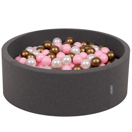KiddyMoon Bällebad Bällepool mit bunten Bällen ∅ 7Cm  für Babys Kinder Rund, dunkelgrau:rosa/perle/gold, 90 x 30 cm 300 Bälle
