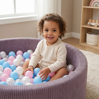 KiddyMoon Bällebad für Kinder aus Schaumstoff, weicher Rippbezug, abnehmbarer Bezug, waschbar, Violett: Pasteblau/Pastegelb/Weiß/Minze/Puderrosa, 90 x 30 cm 200 Bälle