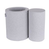 KiddyMoon Spielplatz Aus Schaumstoff Mit Samt Rund Bällebad Ballgruben Für Babys Spielbad Hindernisläufen, Hergestellt In Der EU, hellgrau, Fass/Nackenrolle