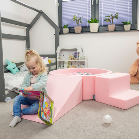 KiddyMoon Spielplatz aus Schaumstoff mit Bällebad und Bällen Hindernisläufen, pink:pastellbeige/puderrosa/perle, Bällebad (200 Bälle) + Version 5