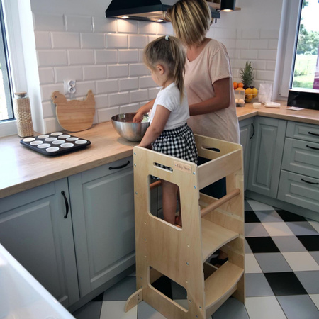 KiddyMoon Lernturm für Kinder ab 1 Jahr, Anti-Kipp-Schutz, 3-fach höhenverstellbar, Montessori Küchenhelfer ST-003, Natürlich, 91,5x39,3x49,4