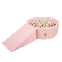 KiddyMoon Spielplatz aus Schaumstoff mit Bällebad und Bällen Hindernisläufen, pink:pastellbeige/pastellgelb/weiß/minze/puderrosa, Bällebad (200 Bälle) + Zwickel