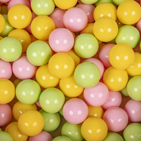 KiddyMoon Kinder Bälle für Bällebad Baby Spielbälle Plastikbälle ∅7cm Made in EU, hellgrün/gelb/rosa, 50 Bälle/7cm