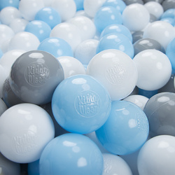 KiddyMoon Kinder Bälle für Bällebad Baby Plastikbälle Spielbälle ∅6cm Made in EU, grau/weiß/babyblau, 100 Bälle/6cm