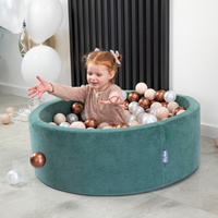 KiddyMoon Rund Bällebad Velvet Bällepool ∅ 7Cm Ballgruben Für Babys Spielbad Kleinkinder, Hergestellt in der EU, waldgrün: dunkeltürkis/pastellbeige/kupferrot, 90x30cm/200 Bälle