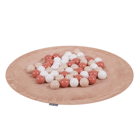 MW-105V-51 KiddyMoon Matte und Sack für Balle und Spielzeuge 2in1 mit Kordelzug, wüstenrosa: pastellbeige/lachsfarben/weiß, XL/100 Bälle
