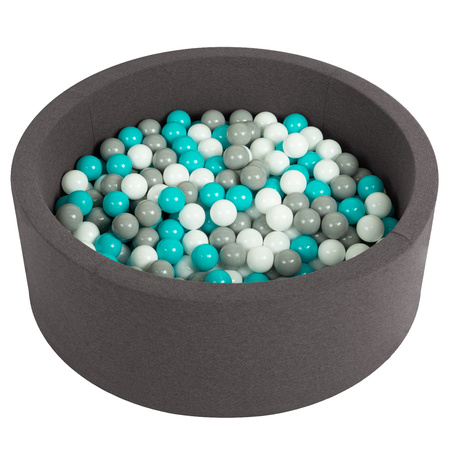Bällebad Bällepool für Baby Kinder mit 200 bunten Bällen Rund, dunkelgrau: grau/weiß/türkis, 90x30cm/300 Bälle