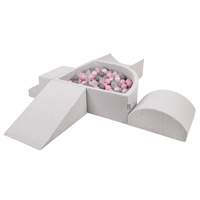 KiddyMoon Spielplatz Schaumstoff mit Viertel Eckig Bällebad Bälle Hindernisläufe, hellgrau:perle/grau/transparent/puderrosa, Bällebad (200 Bälle) + Version 5