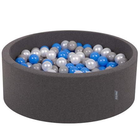 KiddyMoon Bällebad Bällepool mit bunten Bällen ∅ 7Cm für Babys Kinder Rund, Dunkelgrau, 90 x 30 cm 200 Bälle
