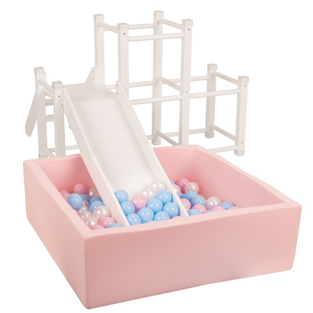 KiddyMoon Klettergerüst Indoor Holz Spielplatz Mit Rutsche Anti-Rutsch Pads Stabile Konstruktion, weiß, UNI