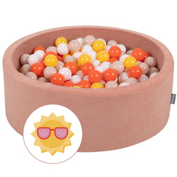 KiddyMoon Bällebad Bällepool mit bunten Bällen ∅ 7Cm  für Babys Kinder Rund, Sommer:gelb/orange/pastellbeige/weiß, 90x30cm/200 Bälle
