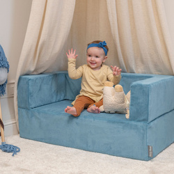 KiddyMoon Kindersofa Modular mit Weichem Zwickel und Bällen Für Kinderzimmer Bequem Vielseitig Gerippter Stoff Abnehmbarer Bezug Perfekt zum Spielen und Entspannen, blau, Sofa/Zwickel