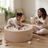 KiddyMoon Bällebad für Baby mit Teddy-Plüsch, Größere 7 cm Bälle für Eine Vollere Füllung, ab 8 Monaten, Abnehmbarer Bezug, Beige: Pastellbeige/Braun/Perle, 90 x 30 cm 200 Bälle