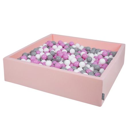 KiddyMoon Quadrat Bällebad Bällepool ∅ 7Cm Eckig Ballgruben Für Babys Spielbad Kleinkinder, Hergestellt in der EU, rosa:grau-weiß-pink, 120x30cm/300 Bälle