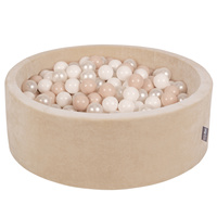 KiddyMoon Rundes Bällebad Schaumstoff Velvet Sensorik Spielzeug, Sandbeige: Pastellbeige/Weiß/Perle, 90 x 30 cm 200 Bälle