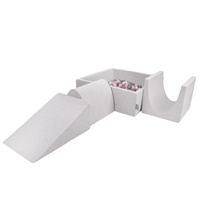 KiddyMoon Spielplatz aus Schaumstoff mit Quadrat Bällebad Bälle Hindernisläufen, hellgrau:perle/grau/transparent/puderrosa, Bällebad (200 Bälle) + Version 2