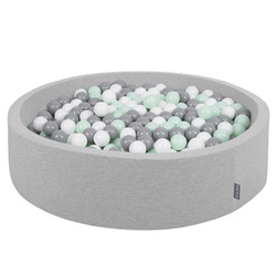 KiddyMoon Rund Bällebad Bällepool ∅ 7Cm Ballgruben Bunten Bällen Für Babys Spielbad Kleinkinder, Hergestellt in der EU, hellgrau:weiß-grau-minze, 120x30cm/200 Bälle