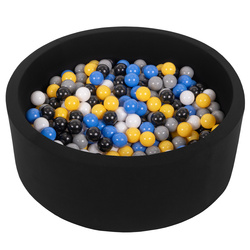 Bällebad Bällepool für Baby Kinder mit 200 bunten Bällen Rund, schwarz: schwarz/weiß/grau/blau/gelb, 90x30cm/200 Bälle