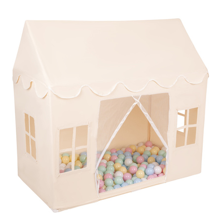 KiddyMoon Spielhaus Kinderzelt Für Kinder Kinderhaus Faltbares Design Kinder Spielzelt Indoor Kreativität Kuschelecke Kinderzelt Perfekt Für Drinnen Und Draußen Kinderzimmer, Naturfarbe:pastellblau/pastellgelb/weiß/minze/puderrosa, 200 Bälle
