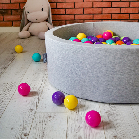 KiddyMoon Bällebad Bällepool mit bunten Bällen ∅ 7Cm  für Babys Kinder Rund, Flamingo:pink/puderrosa/schwarz, 90x30cm/300 Bälle